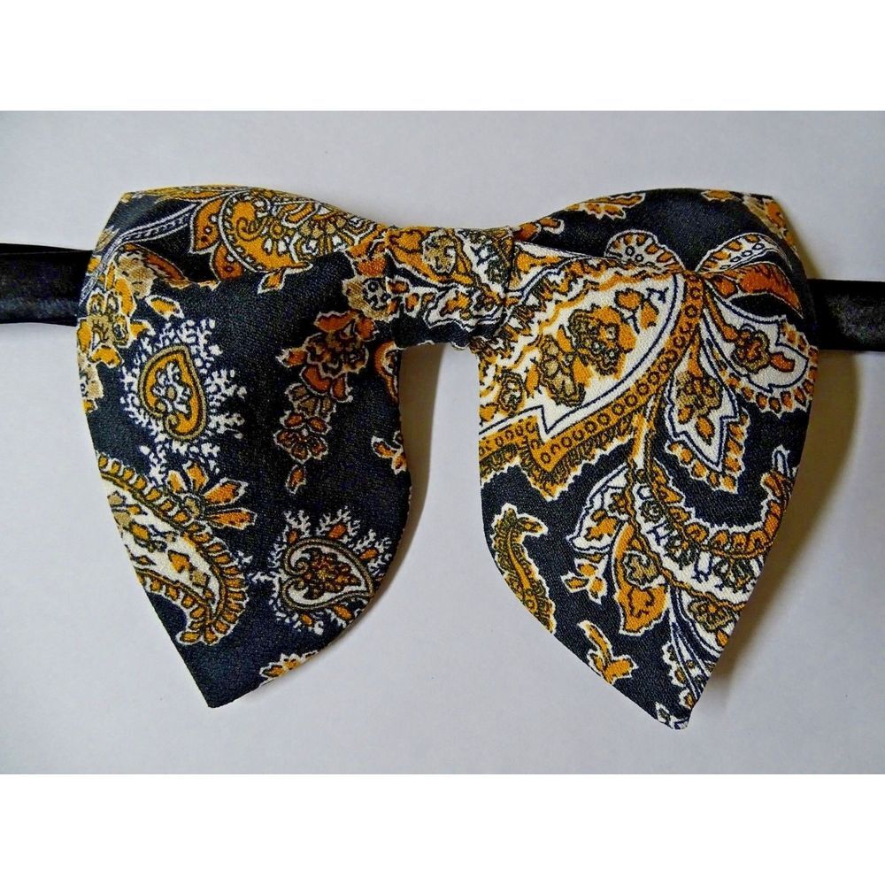 Handmade Oversized Bow‎ tie Vintage style 70`s Paisley Black/Brown Wedding Gift